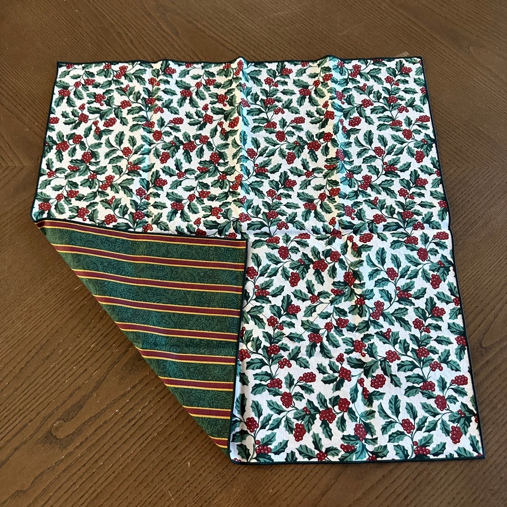 Longaberger Brick Warming Cloth Basket Liner 20in Holly Berry Stripe Holiday